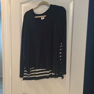 Cabi long sleeve. Navy and white stripes on back. Size medium.